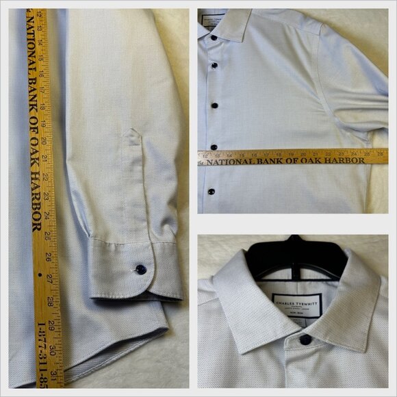 Charles Tyrwhitt Mens Slim Fit Non-Iron Dress Shirt Blue Dot 17.5/36 XL 44/91cm - Picture 8 of 11